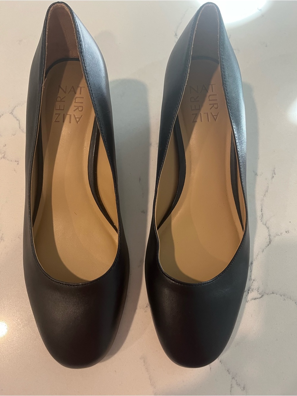 Naturalizer Black Leather Wedge Pumps